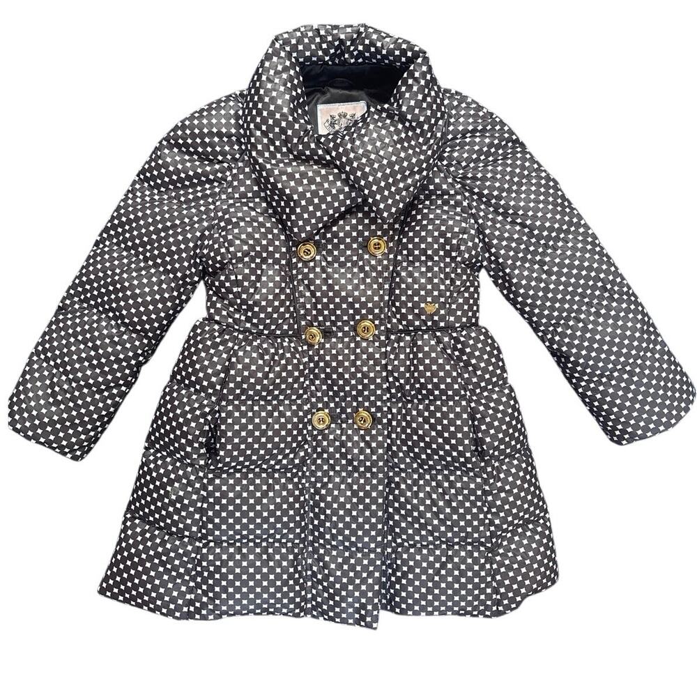Juicy Couture Girls Polka Dot / Diamond Print Puffer Coat, Size 4/5